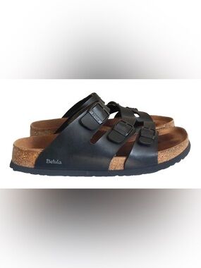 Birkenstock Betula Black Leather Triple Strap Buckle Sandals-Womens 10-10.5 (41